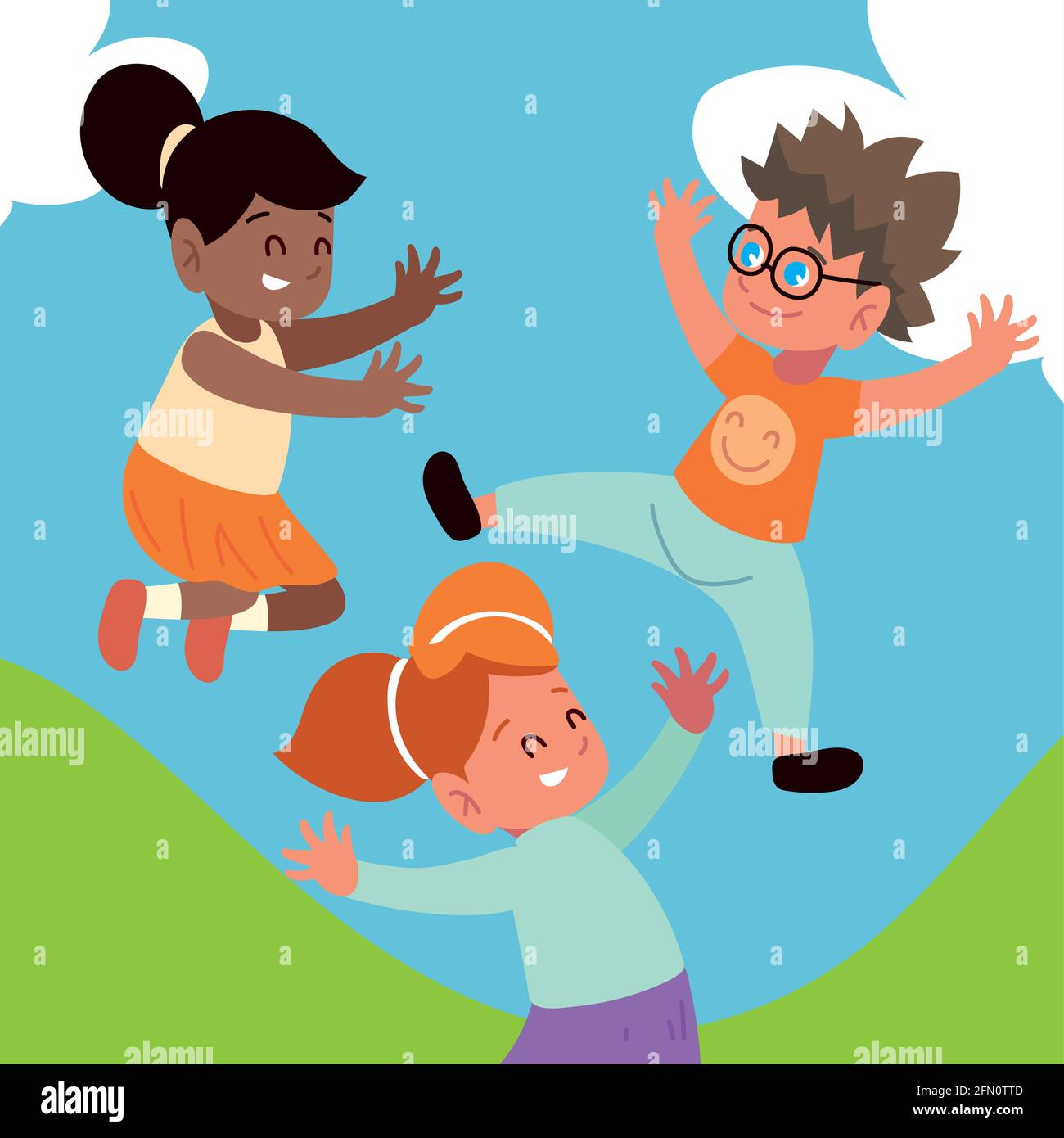 happy kids jumping together Stock Vector Image & Art - Alamy
