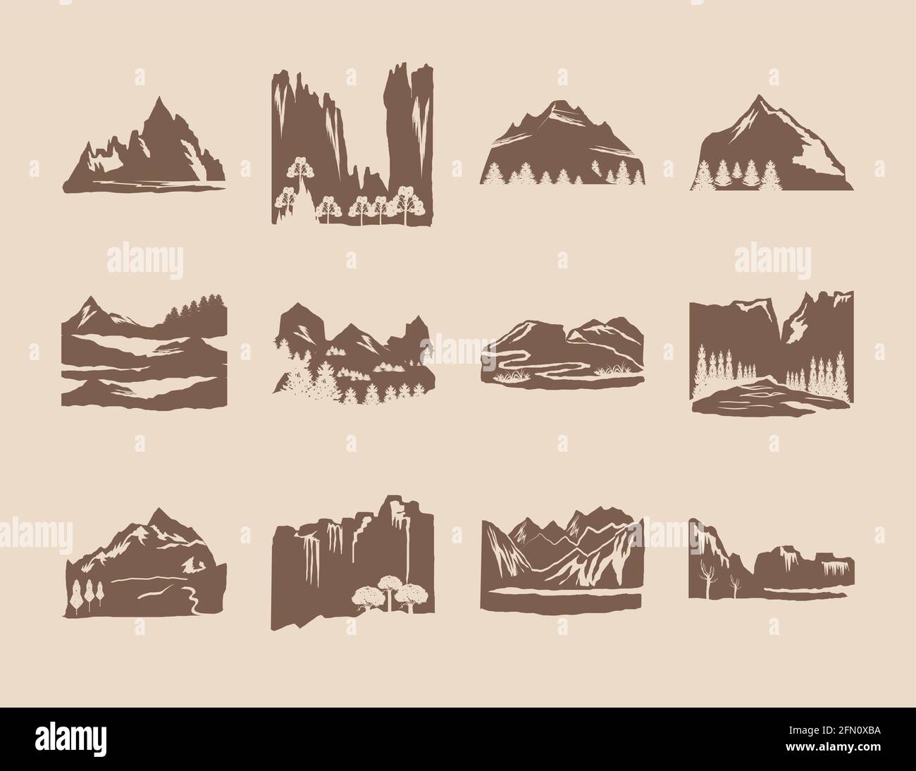 silhouettes mountains trees Stock Vector