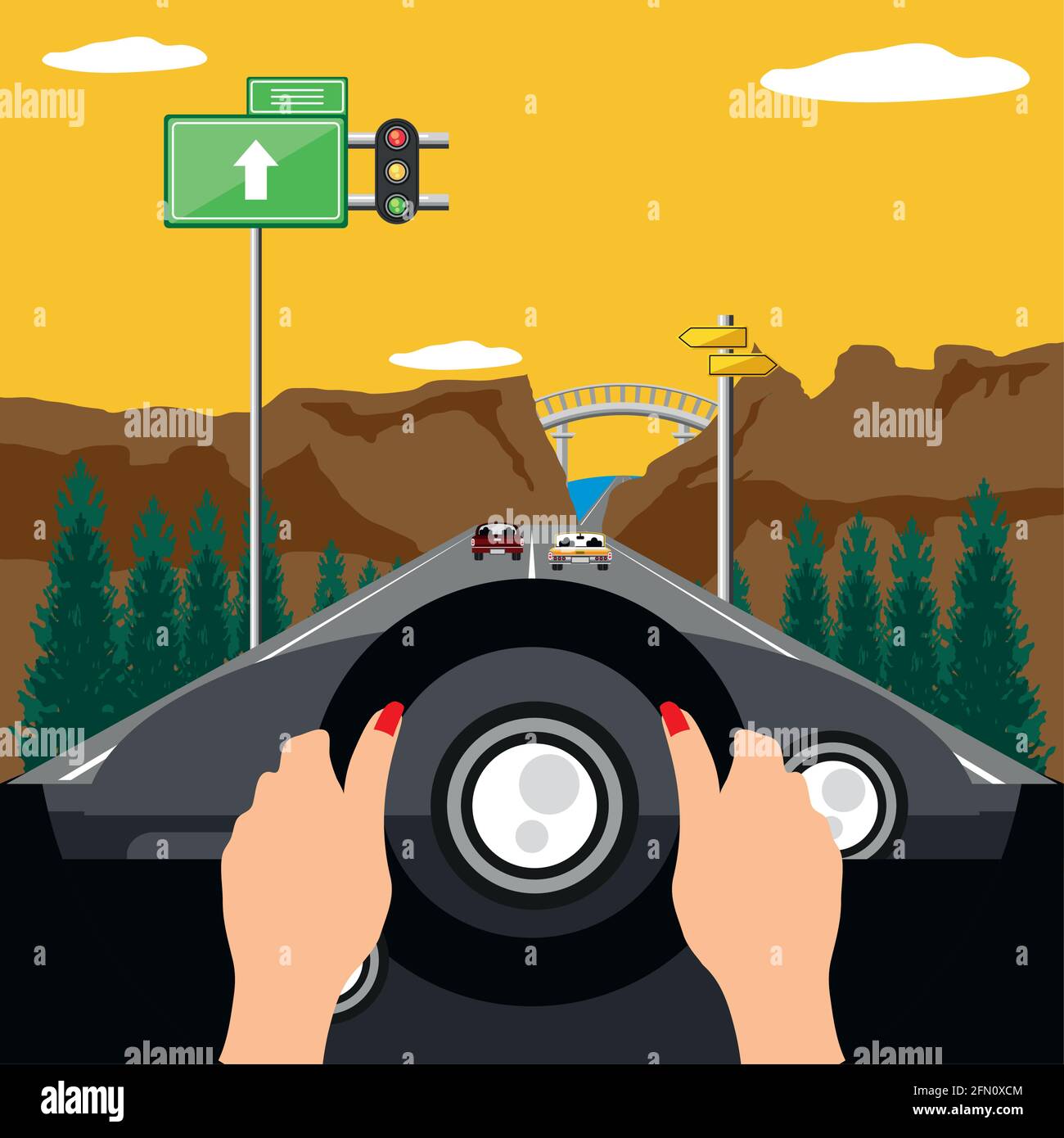 Hands steering wheel woman Stock Vector Images - Alamy