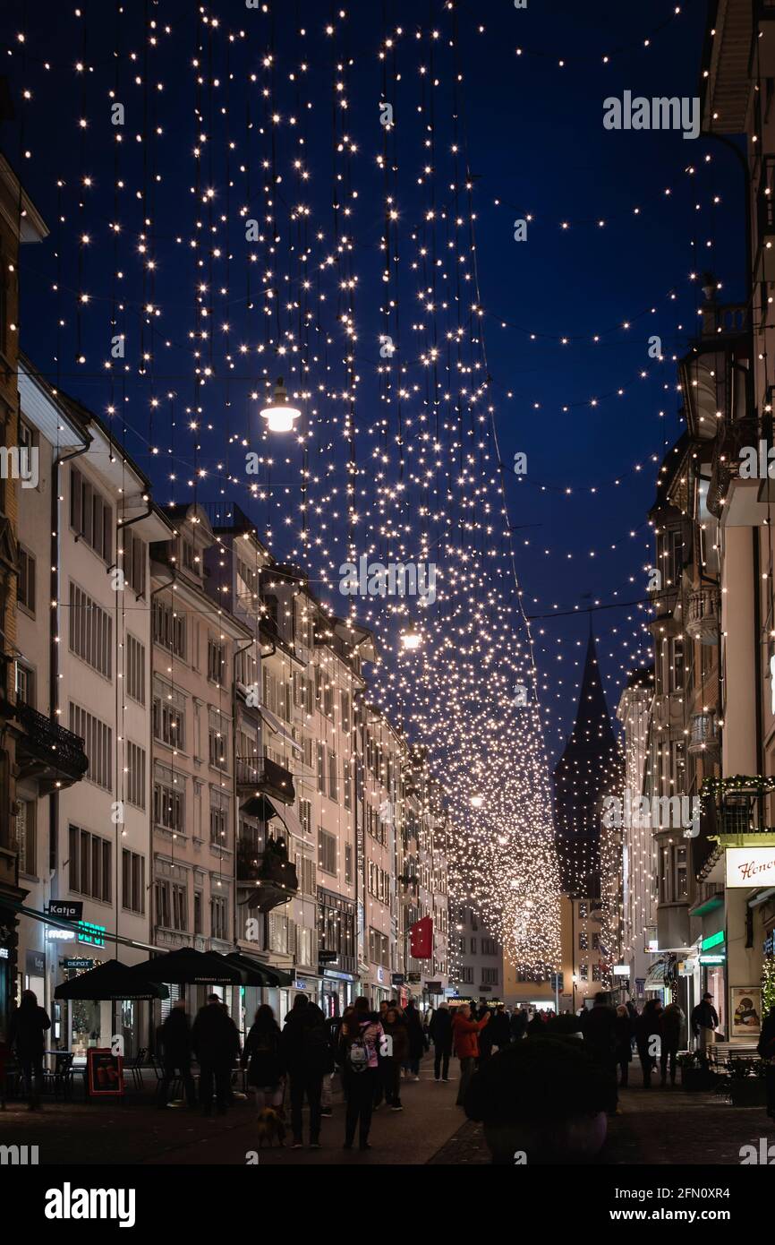 Christmas lights in Zurich, Switzerland Stock Photo Alamy
