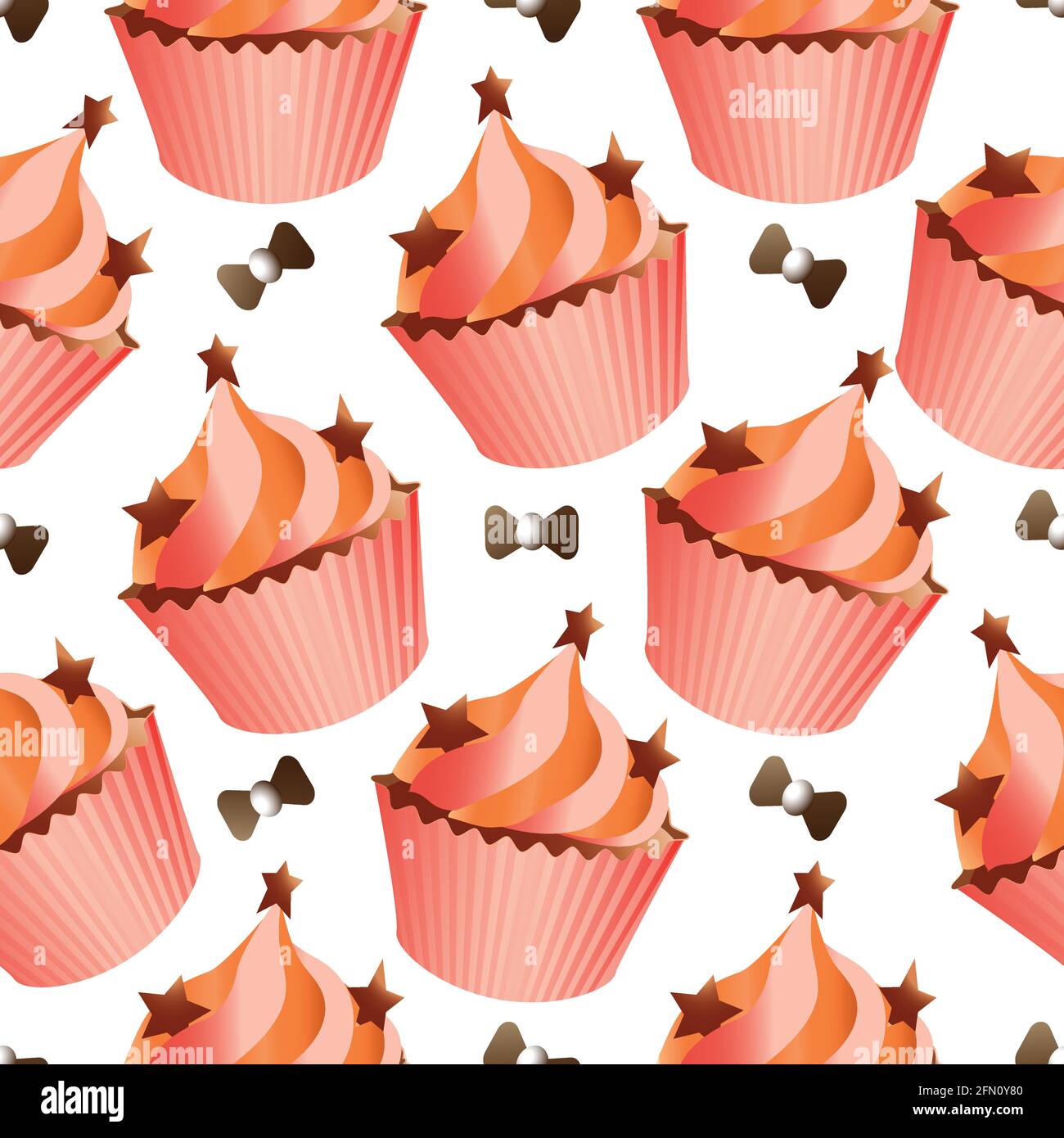 Seamless pattern with different cupcakes on a white background. Sweet ...