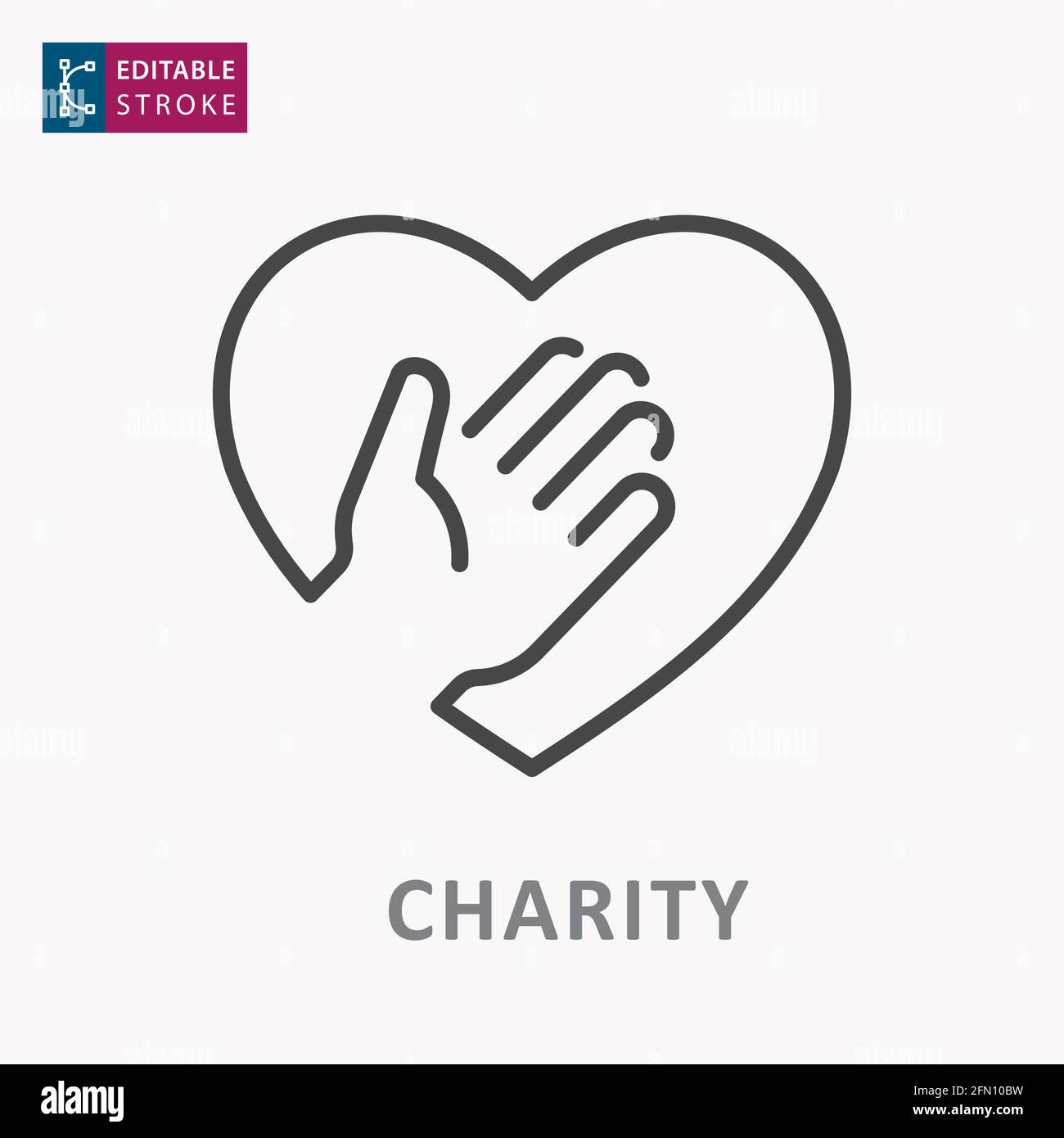 Hand in heart icon. Editable stroke. Vector illustration. Stock Vector
