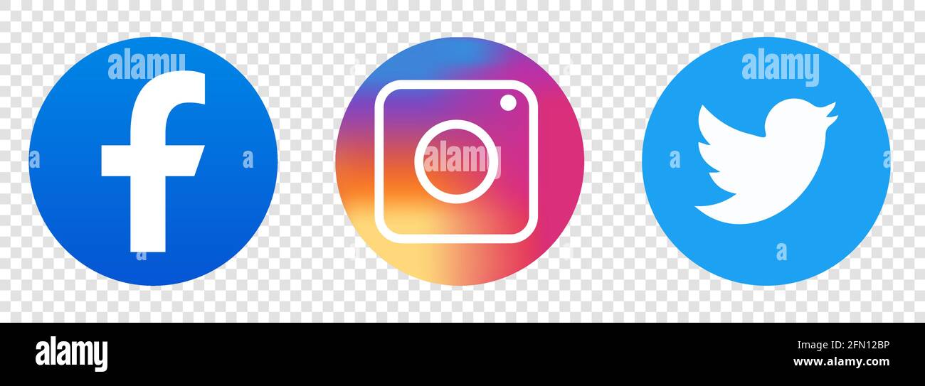 Vinnytsia Ukraine May 10 21 Set Of Popular Social Media Logos Facebook Instagram Twitter Icons Editorial Vector Isolated On Transparent Bac Stock Vector Image Art Alamy