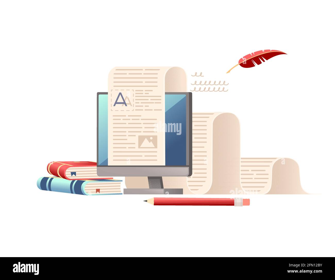 Computer monitor with long paper list books and pen online education ...