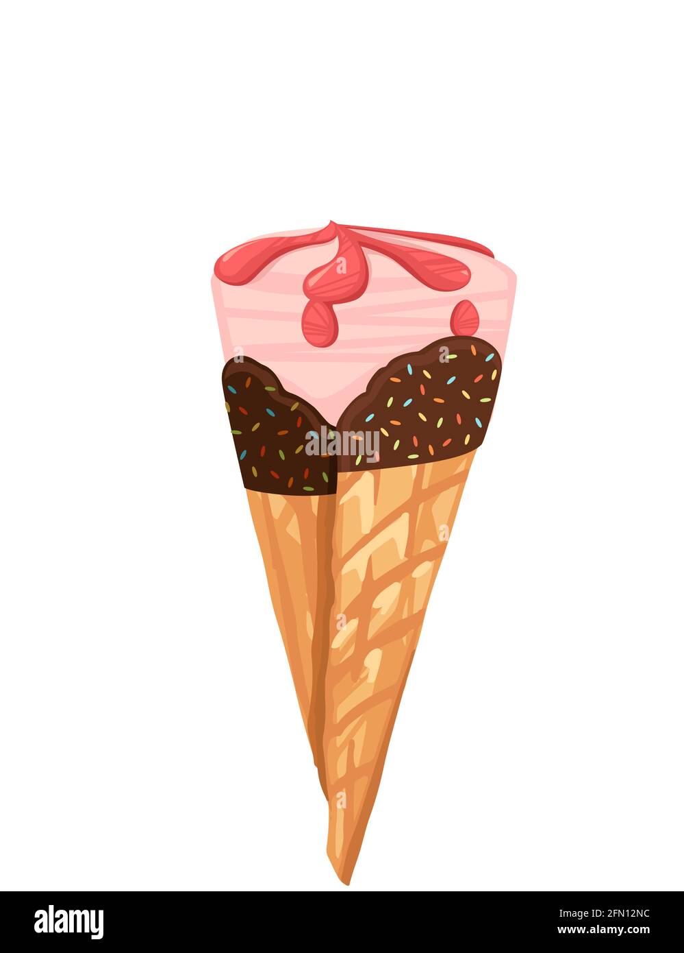 Ice cream cone with chocolate and jam vector illustration isolated on