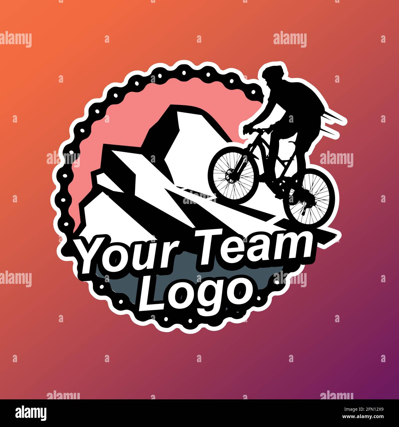 Mountain bike team logotype on a mountain road Stock Vector Image