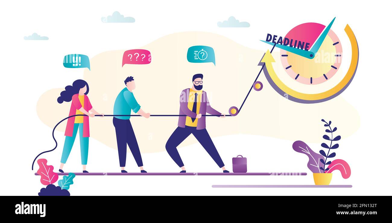 Time Fail Business people stop time using rope. Big watch, deadline concept ...