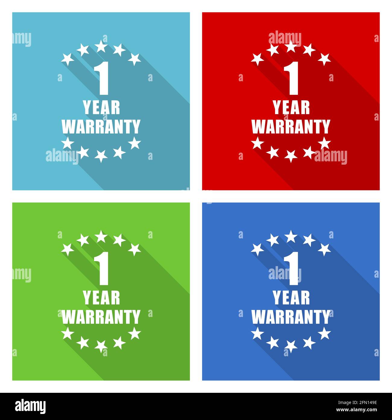 Warranty guarantee 1 year icon set, flat design vector illustration in ...