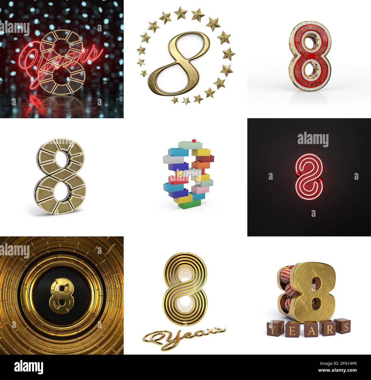 Set of eight year birthday. Number 8 graphic design element ...