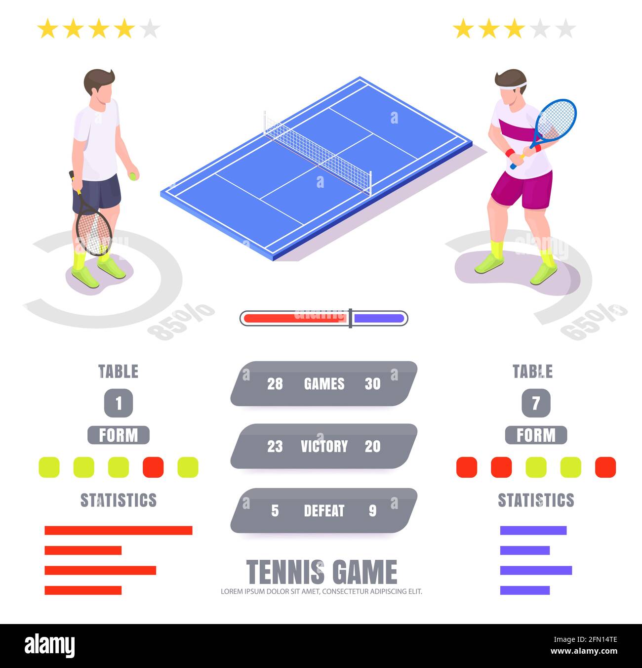 Tennis game statistics, ratings, vector isometric infographic. Tennis tables  and sport match results Stock Vector Image & Art - Alamy