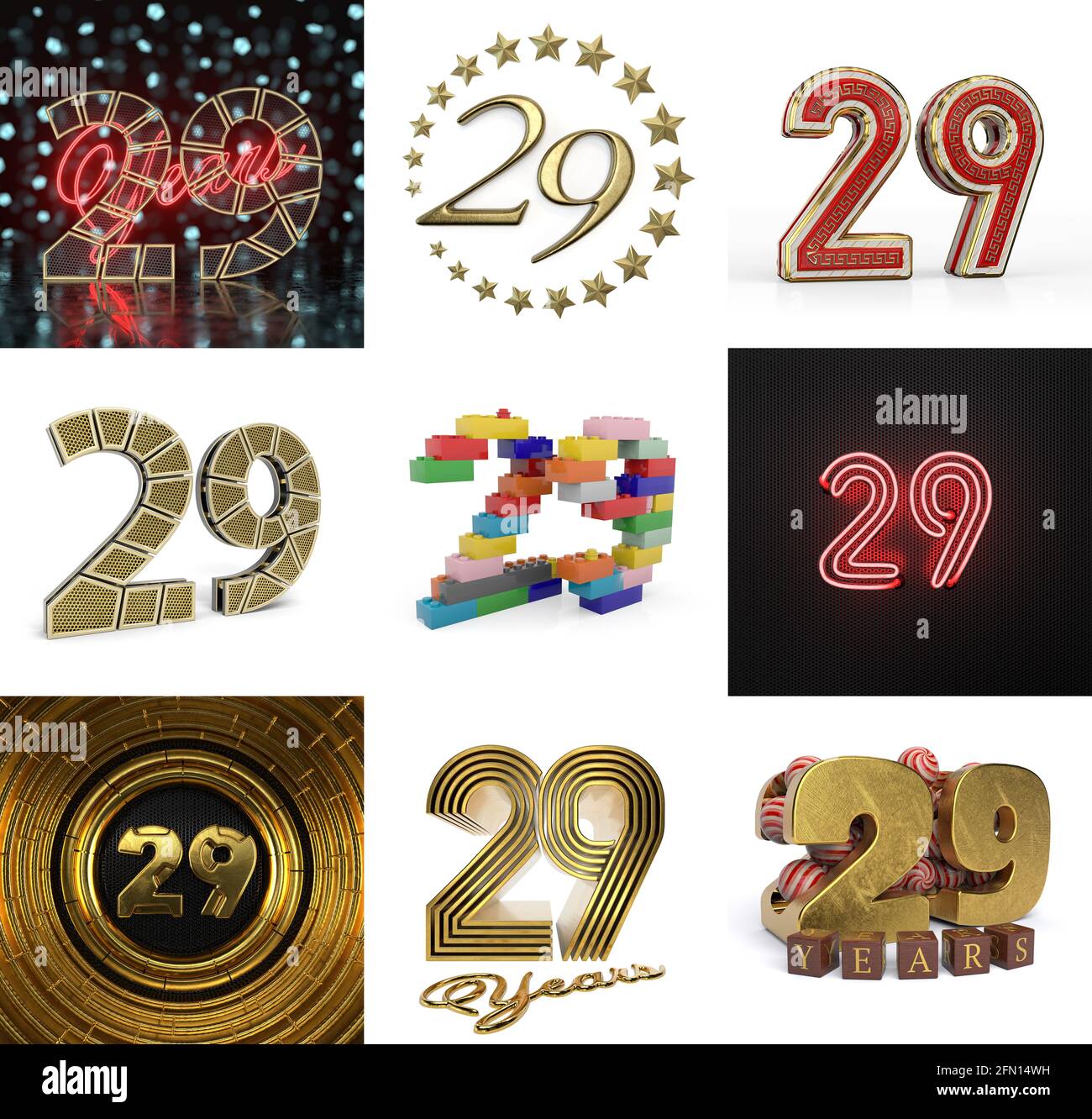 Set of twenty-nine year birthday. Number 29 graphic design element.  Anniversary number template elements for your birthday party. 3D  illustration Stock Photo - Alamy
