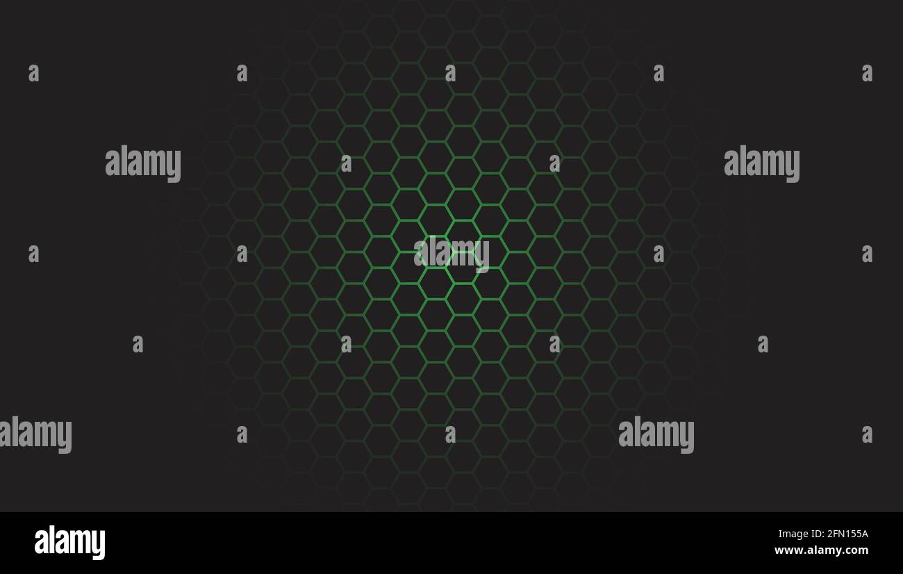 Green backdrop and black hexagons abstract wallpaper vector design Stock Vector
