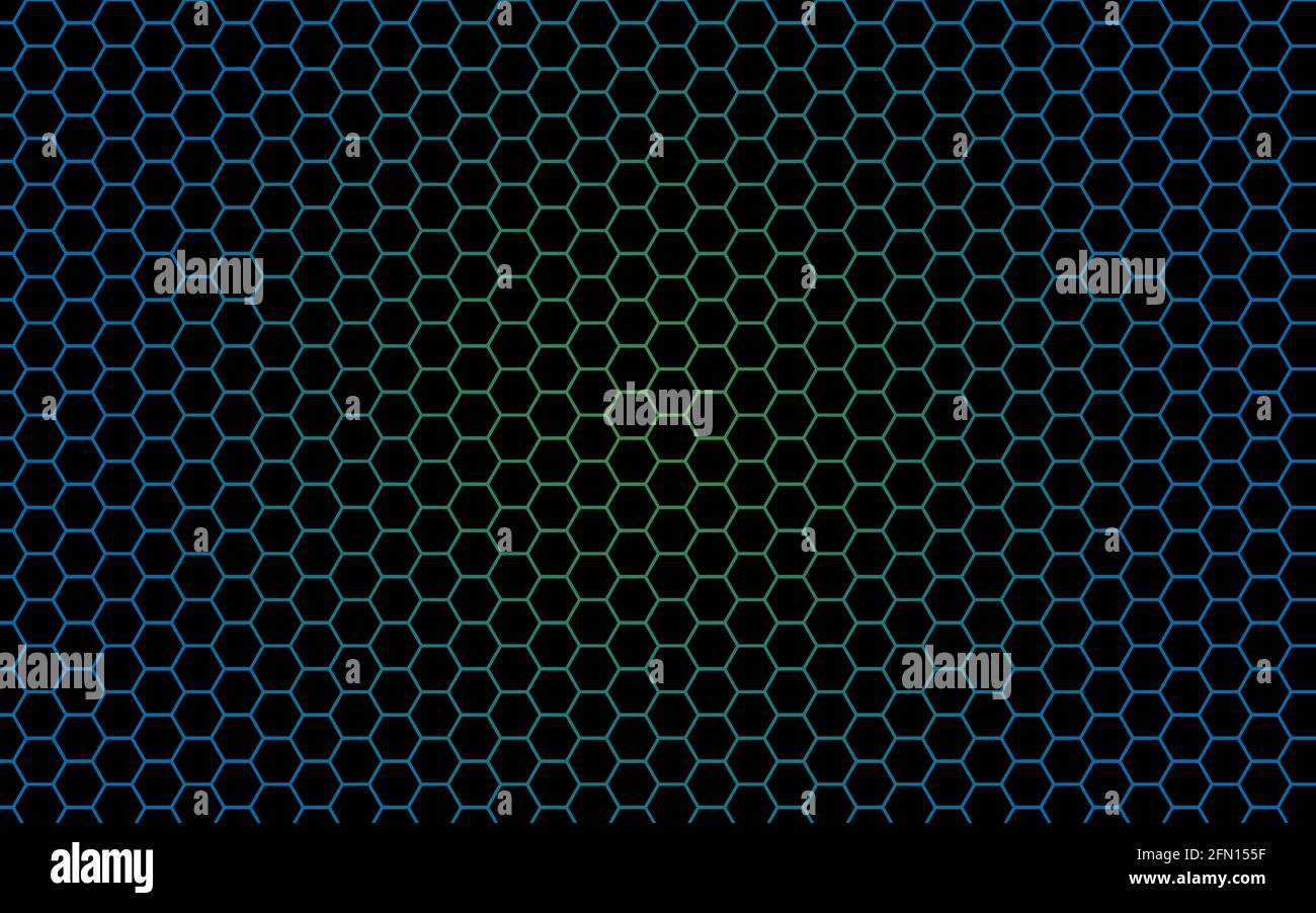 Blue and green light Black hexagon abstract background Stock Vector