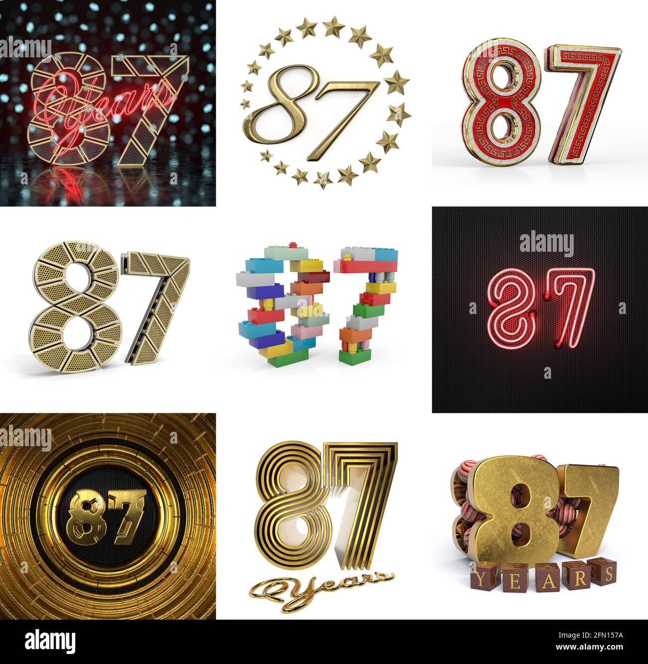 Set of eighty-seven year birthday. Number 87 graphic design element