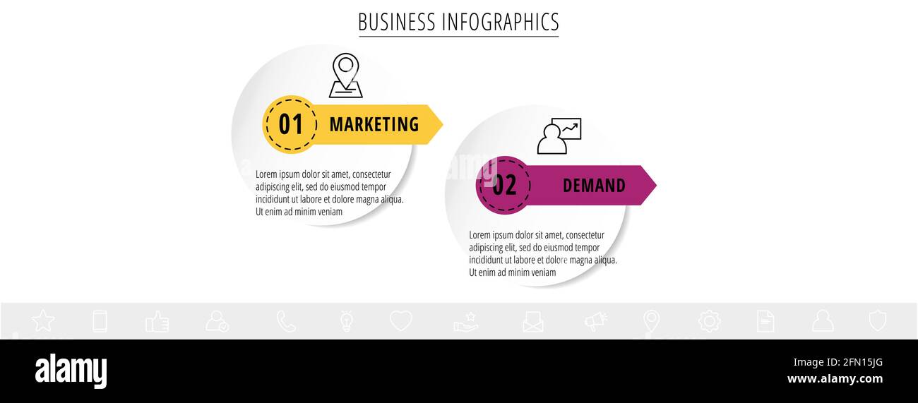 Vector infographics or timeline two circles cards connected by arrows. Business concept of 2 steps. Design template for diagram, presentations, levels Stock Vector