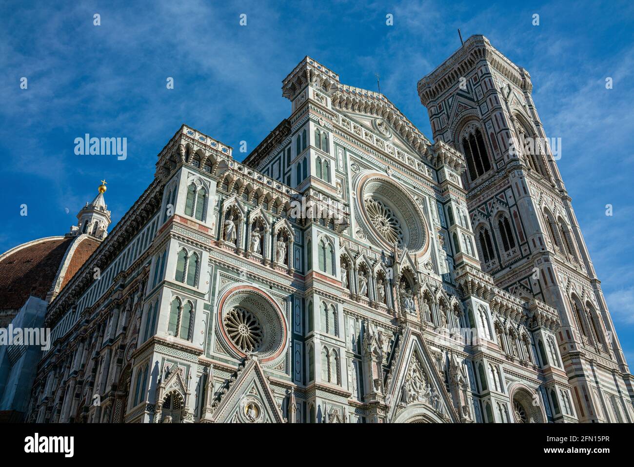 Florence, Italy, the facade of the Cathedral of Santa Maria Del Fiore with the bell tower by Giotto and the dome by Brunelleschi Stock Photo