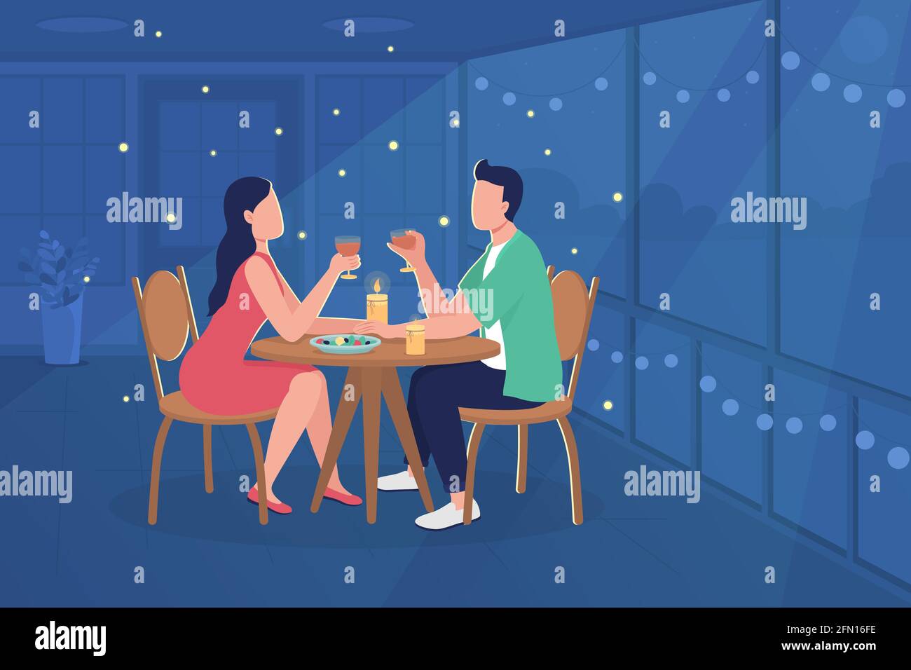 Couple at restaurant flat color vector illustration Stock Vector Image ...