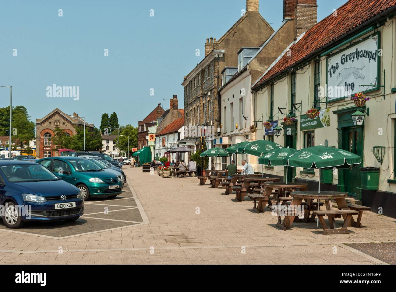 Street scene in summer in the market town of Swaffham, Norfolk, UK