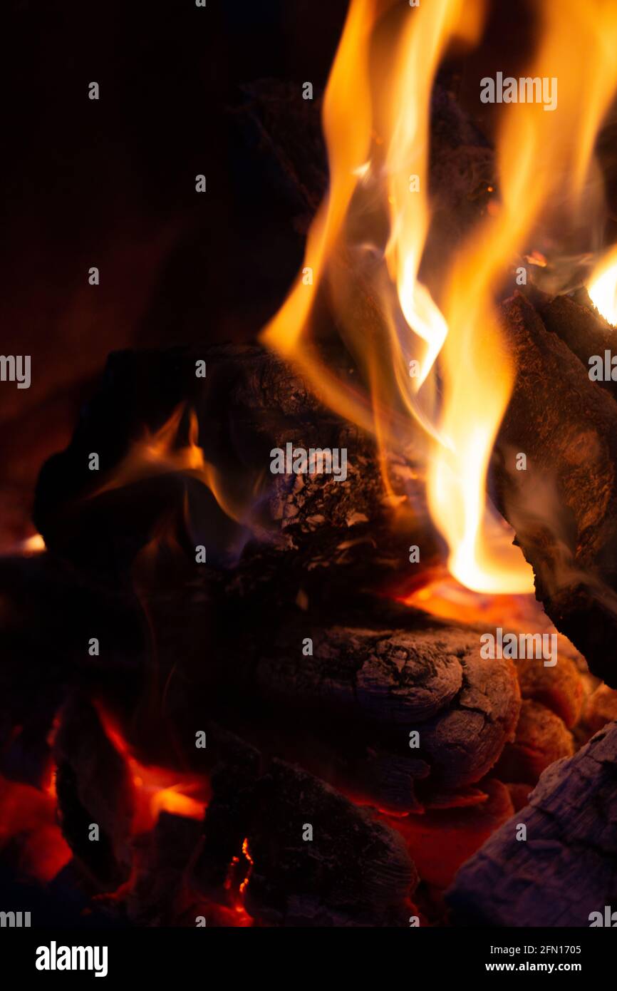Vertical shot of flaming bonfire Stock Photo Alamy