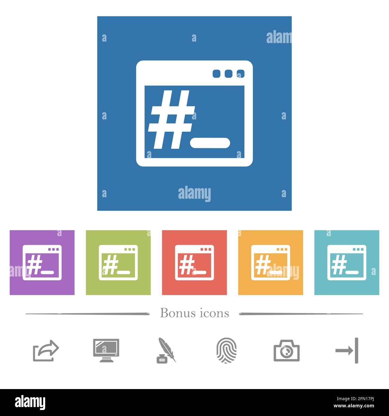 Root terminal flat white icons in square backgrounds. 6 bonus icons ...
