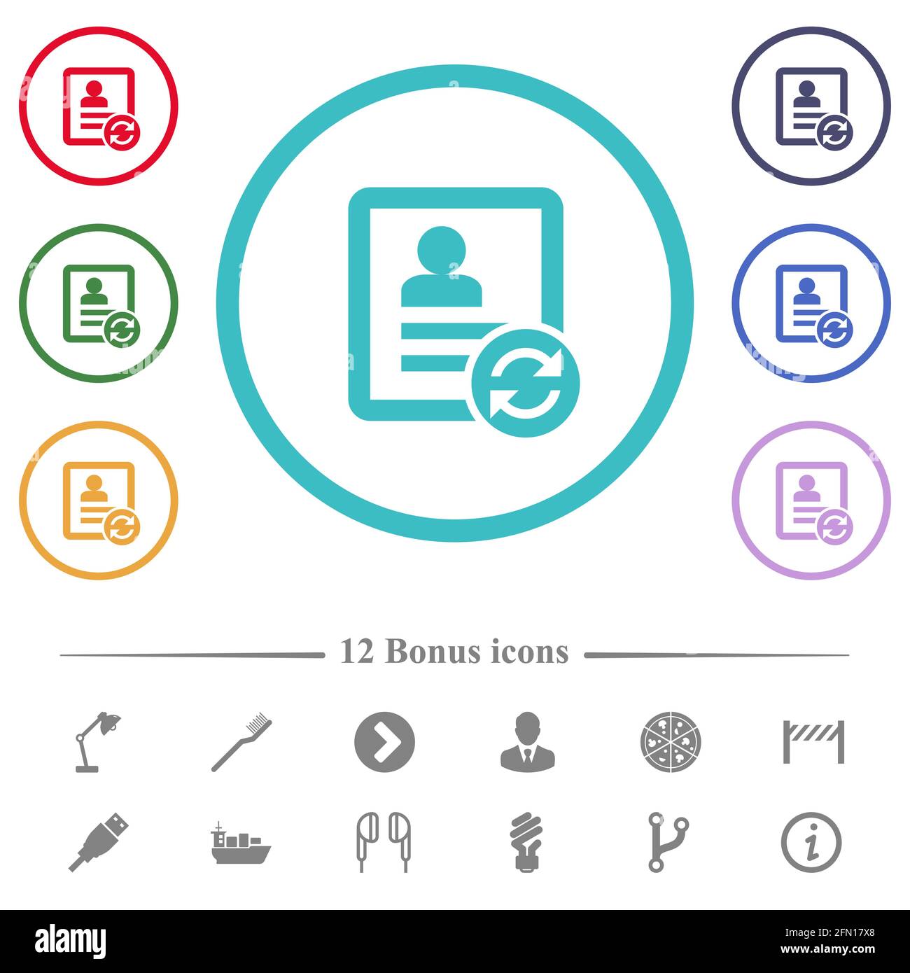 Refresh contact flat color icons in circle shape outlines. 12 bonus ...