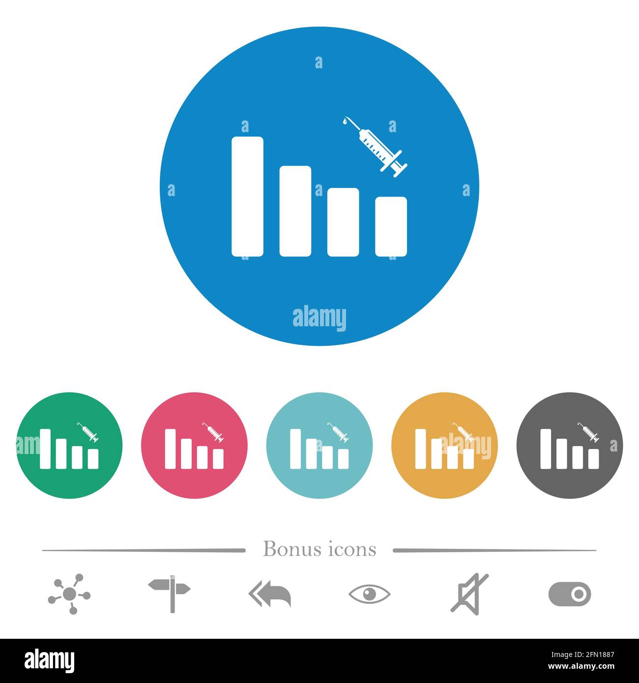 Vaccination graph flat white icons on round color backgrounds. 6 bonus ...