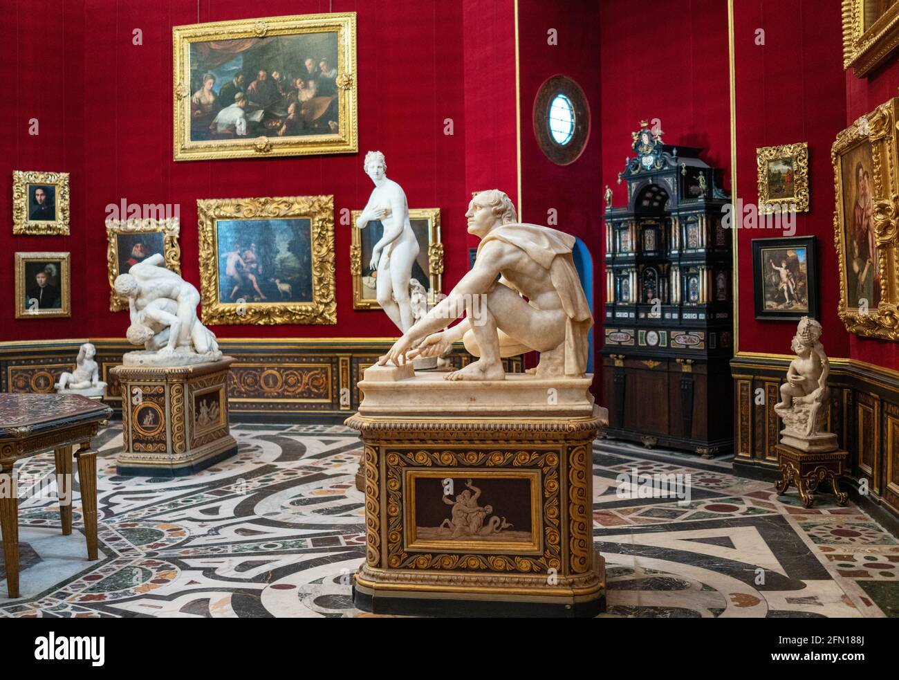 Florence, Italy, The Uffizi Gallery, paintings and sculptures in the Tribune octagonal hall Stock Photo
