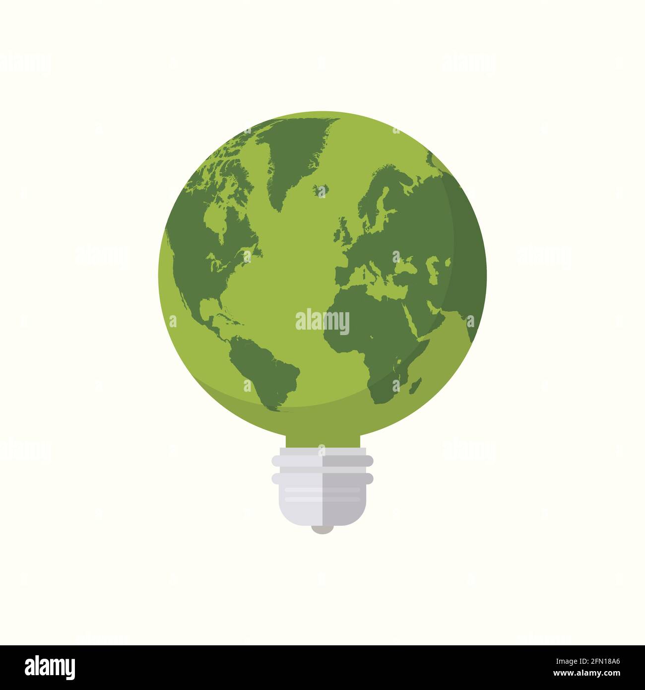 Earth globe lightbulb icon flat design. Environment concept. Vector illustration Stock Vector