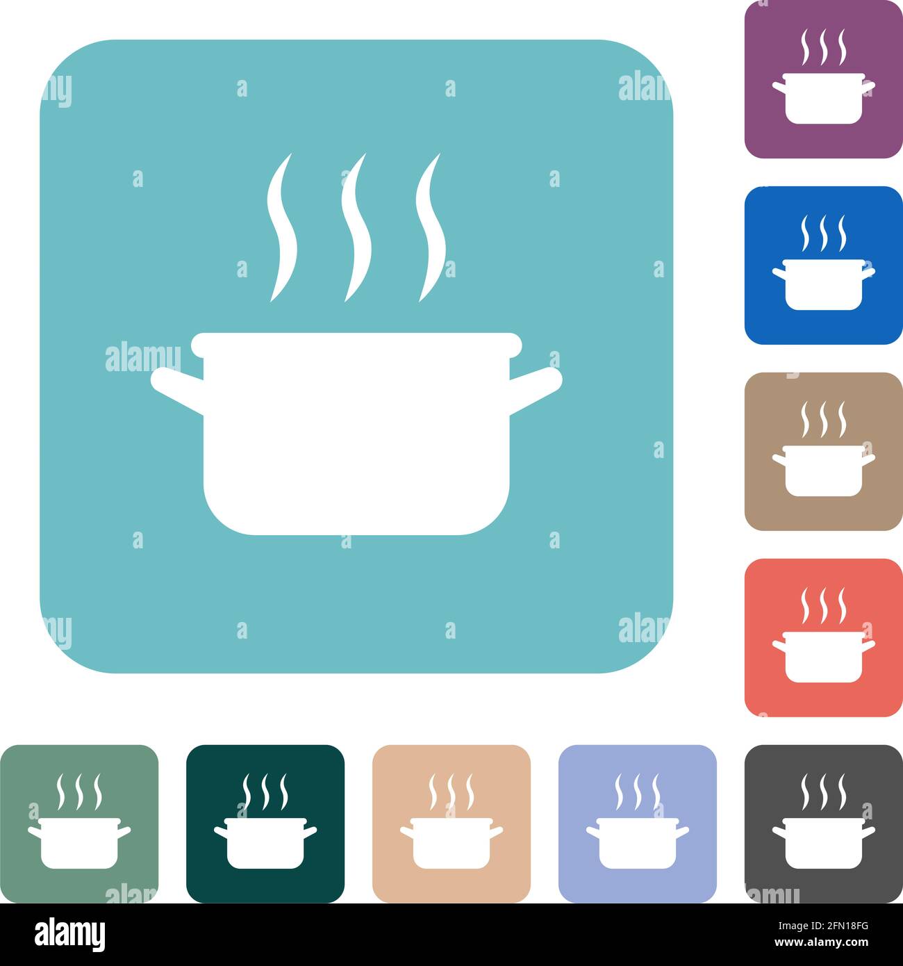 Steaming pot white flat icons on color rounded square backgrounds Stock Vector