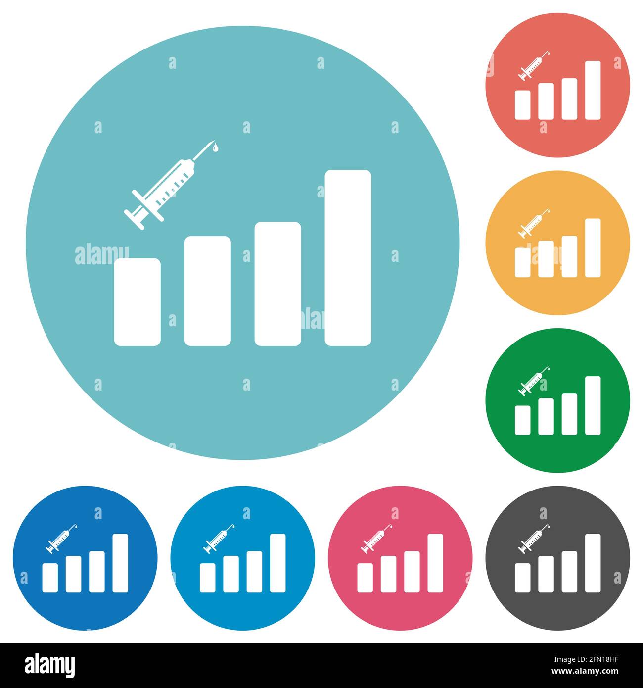 Vaccination graph flat white icons on round color backgrounds Stock ...
