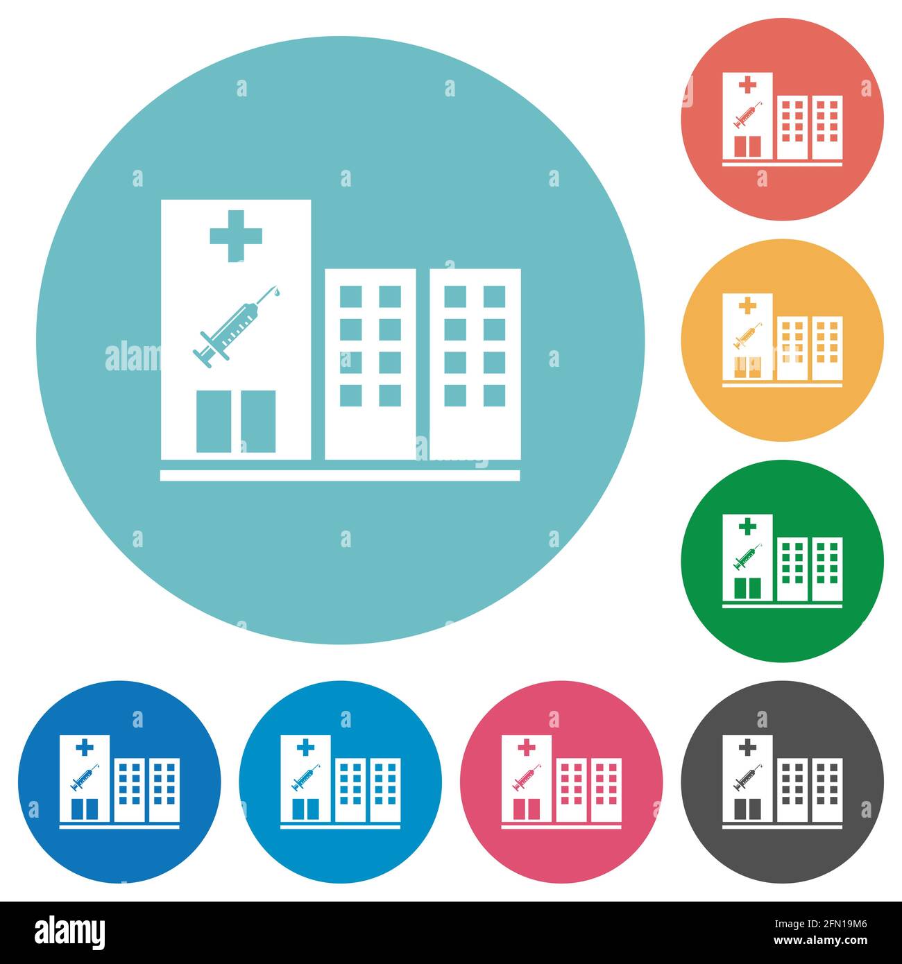Vaccination station flat white icons on round color backgrounds Stock ...
