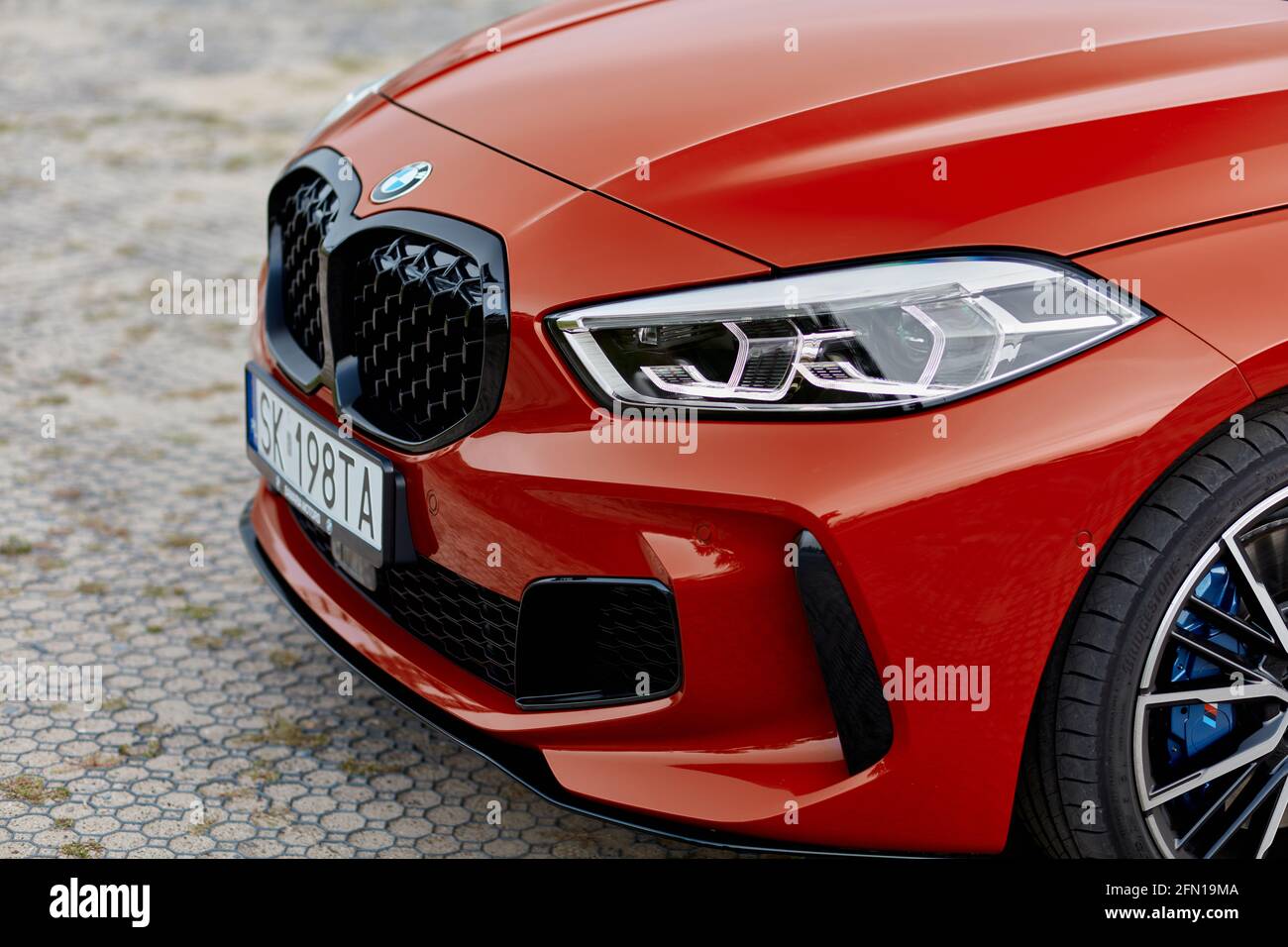 Front and wheel of the BMW M135i . Model F40, produced from 2019. 306 HP  engine, acceleration 0-100 km-h: 4.8 s. Katowice, Poland- 09.16.2020 Stock  Photo - Alamy