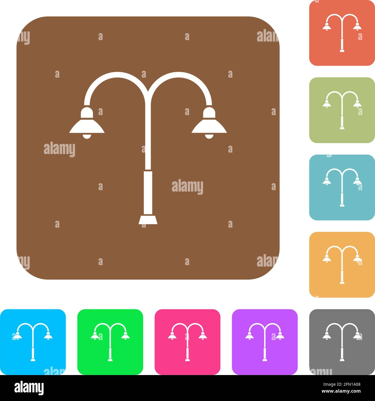 Street light flat icons on rounded square vivid color backgrounds Stock ...