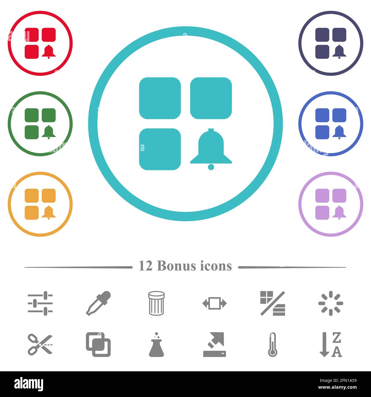 Component alert flat color icons in circle shape outlines. 12 bonus ...