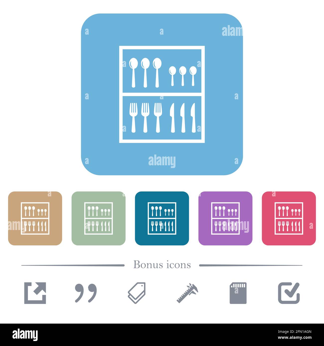 Flatware box white flat icons on color rounded square backgrounds. 6 ...