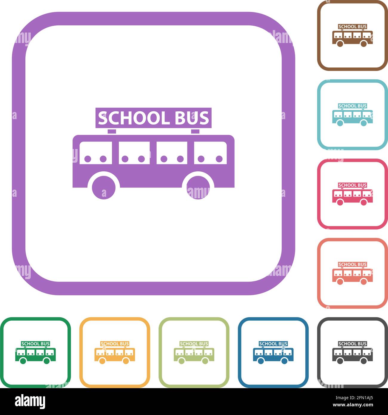 school bus with passengers side view simple icons in color rounded ...