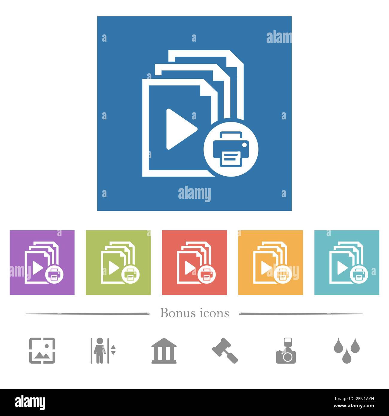 Print playlist flat white icons in square backgrounds. 6 bonus icons ...