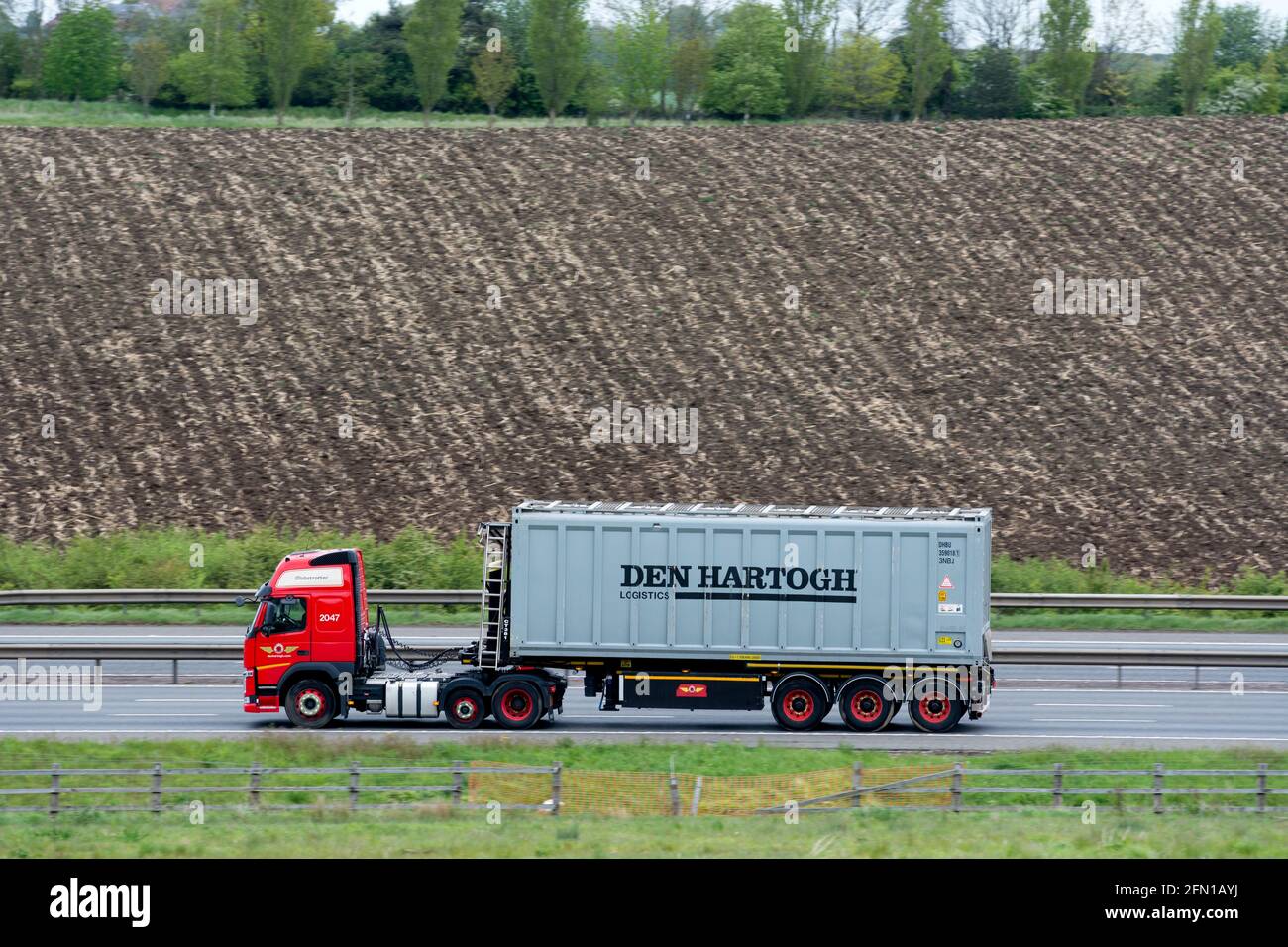 Den Hartogh lorry on the M40 motorway, Warwickshire, UK Stock Photo