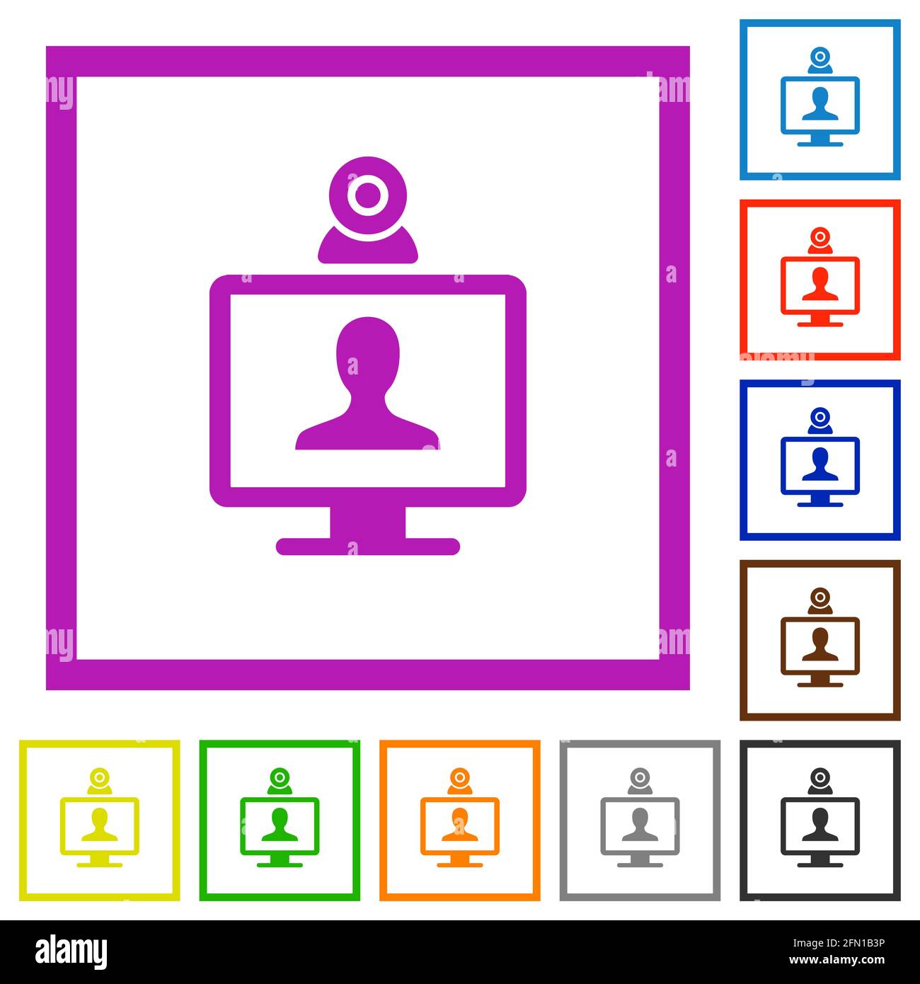 video user access flat color icons in square frames on white background Stock Vector