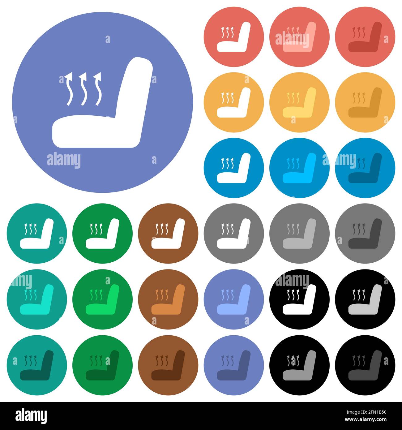 Car seat heating multi colored flat icons on round backgrounds