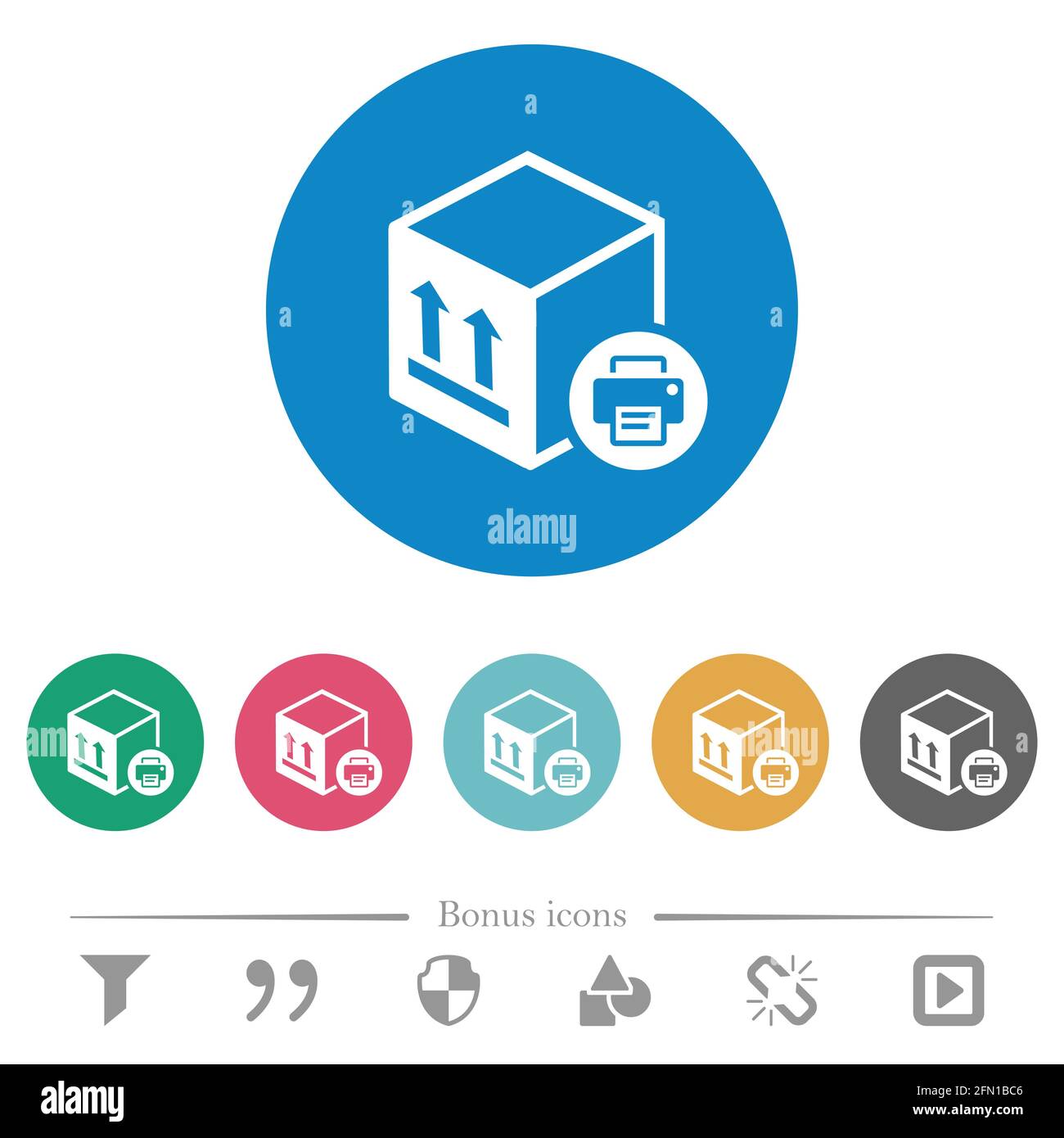 Print package information flat white icons on round color backgrounds ...
