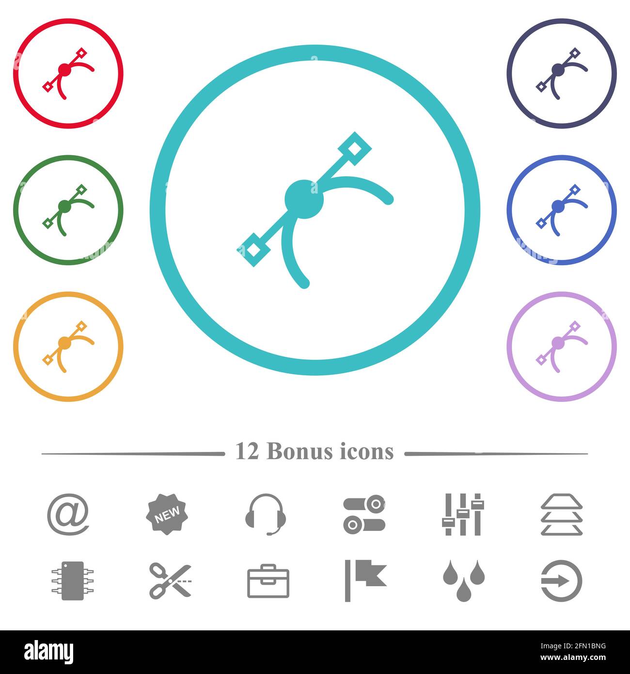Vector symbol flat color icons in circle shape outlines. 12 bonus icons ...