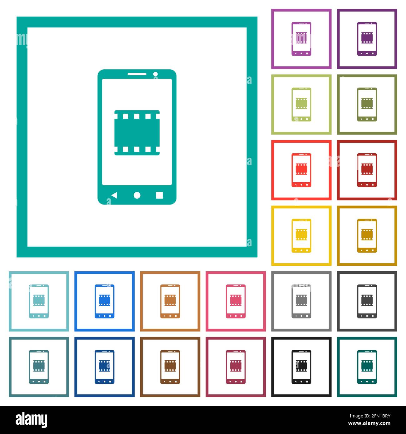 Mobile video flat color icons with quadrant frames on white background ...
