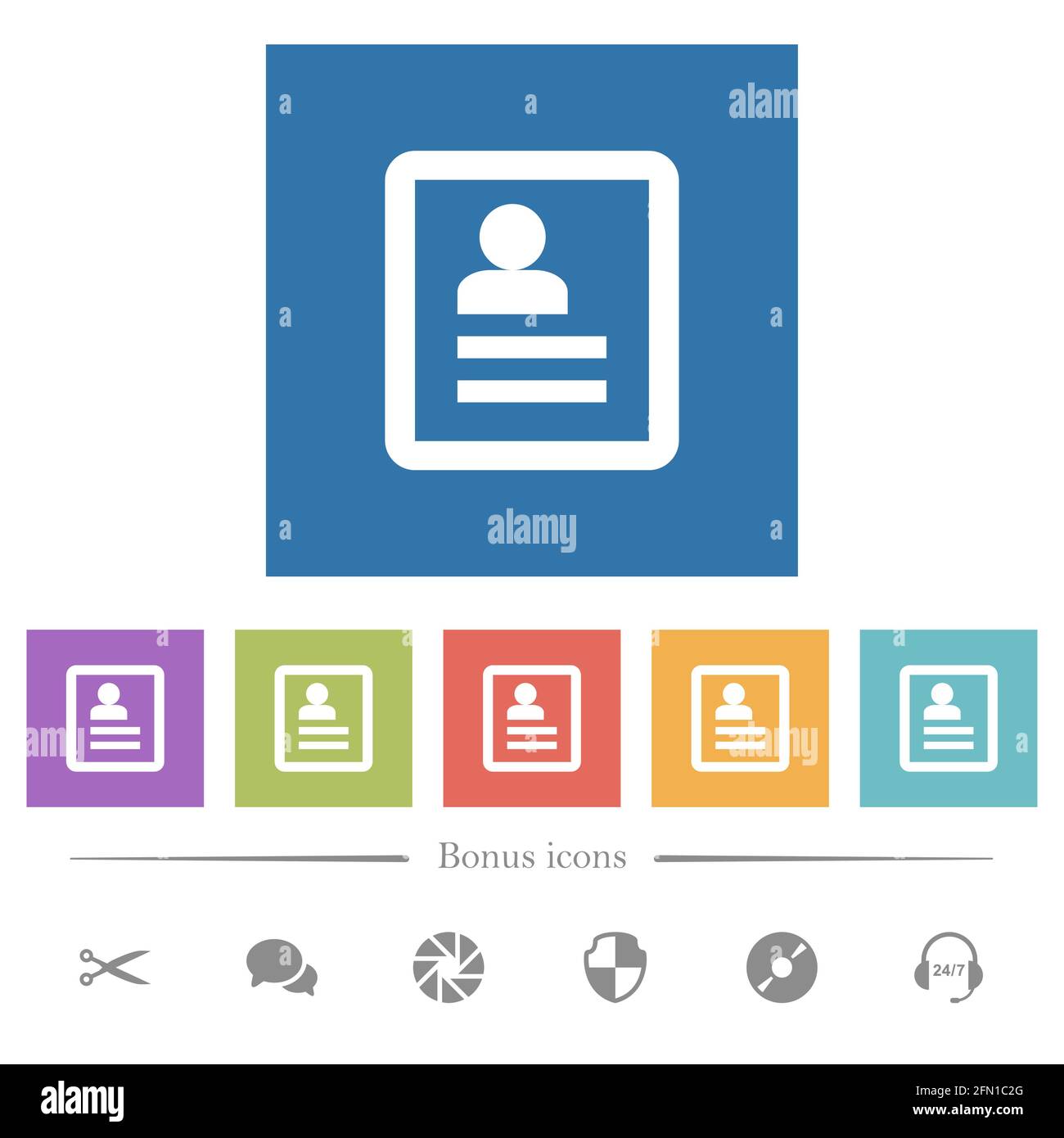Contacts flat white icons in square backgrounds. 6 bonus icons included ...