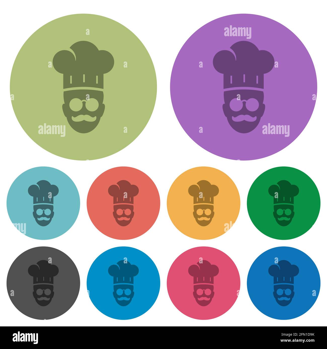 master chef with glasses and mustache darker flat icons on color round background Stock Vector