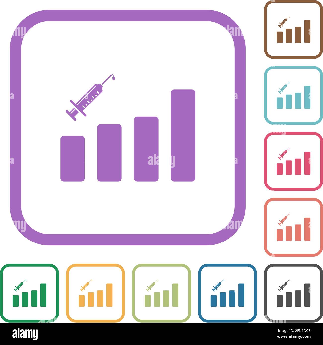Vaccination graph simple icons in color rounded square frames on white ...