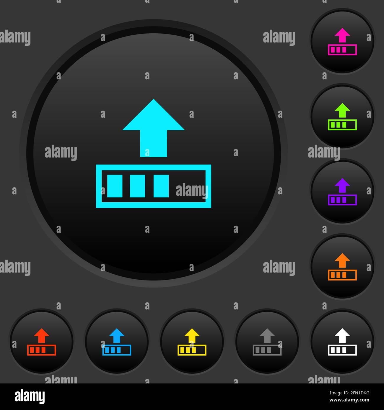 Upload in progress dark push buttons with vivid color icons on dark ...