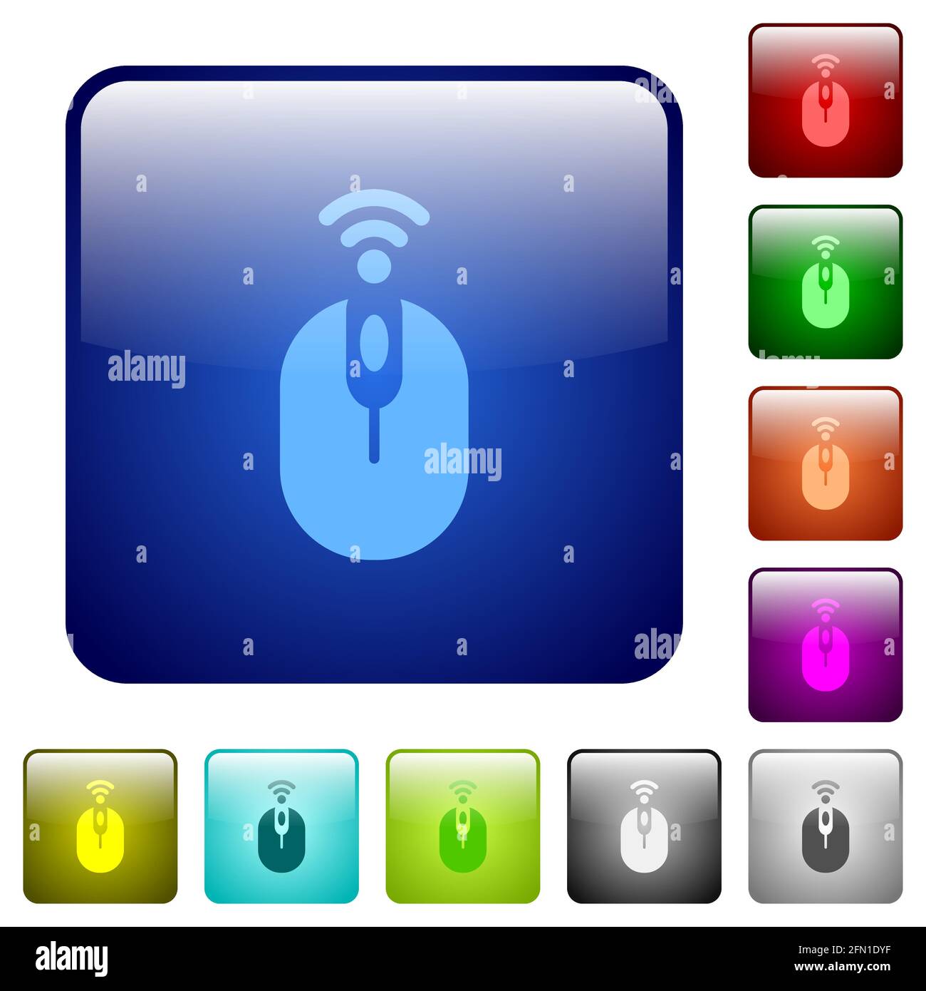 Wireless computer mouse icons in rounded square color glossy button set Stock Vector