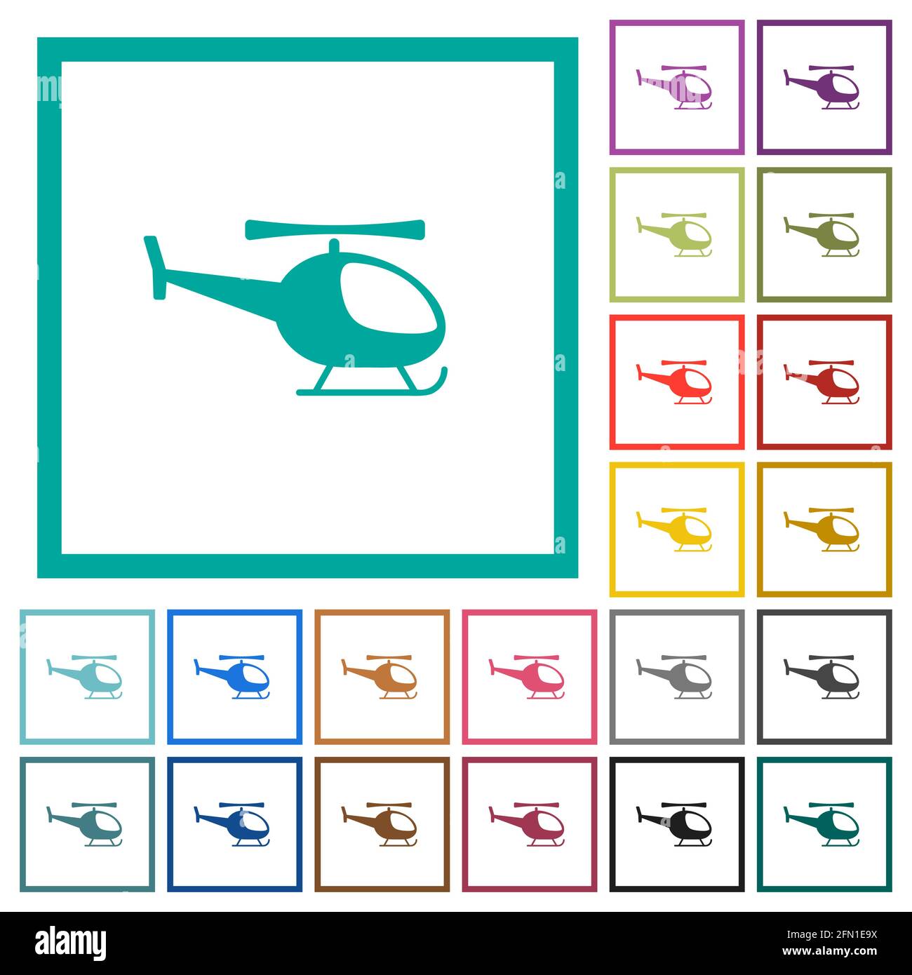 Helicopter flat color icons in circle shape outlines. 12 bonus icons ...