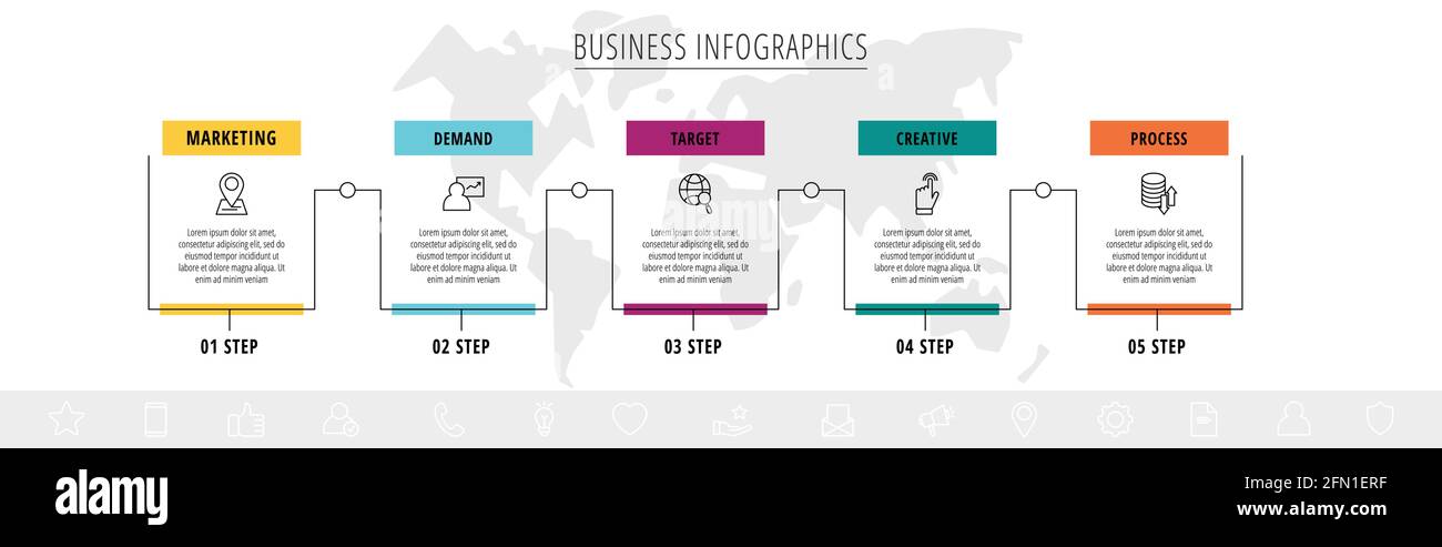 Vector line infographic template label for five colorful rectangle ...